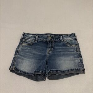 Silver Jeans Co Elyse Mid Rise Denim Shorts Blue Size 27 Grunge Denim Summer Y2K
